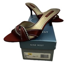 Women's Nine West Darlistao Red Satin Jeweled 3" Slip On Heels NEW!