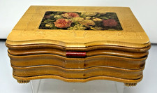 Vintage 50's DI Alpen Wood Music Box Decoupage Top and Dovetail Joints Art Deco