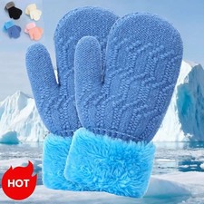 Toddler Kids Knit Winter Mittens Fleece  Lined Plush Cuff Warm Children Gloves