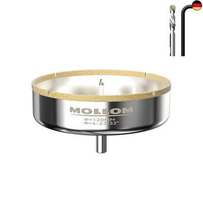 Mollom Diamantbohrer, 120mm (4-23/32") Diamant-Lochsäge mit 2 Zentrierbohrer