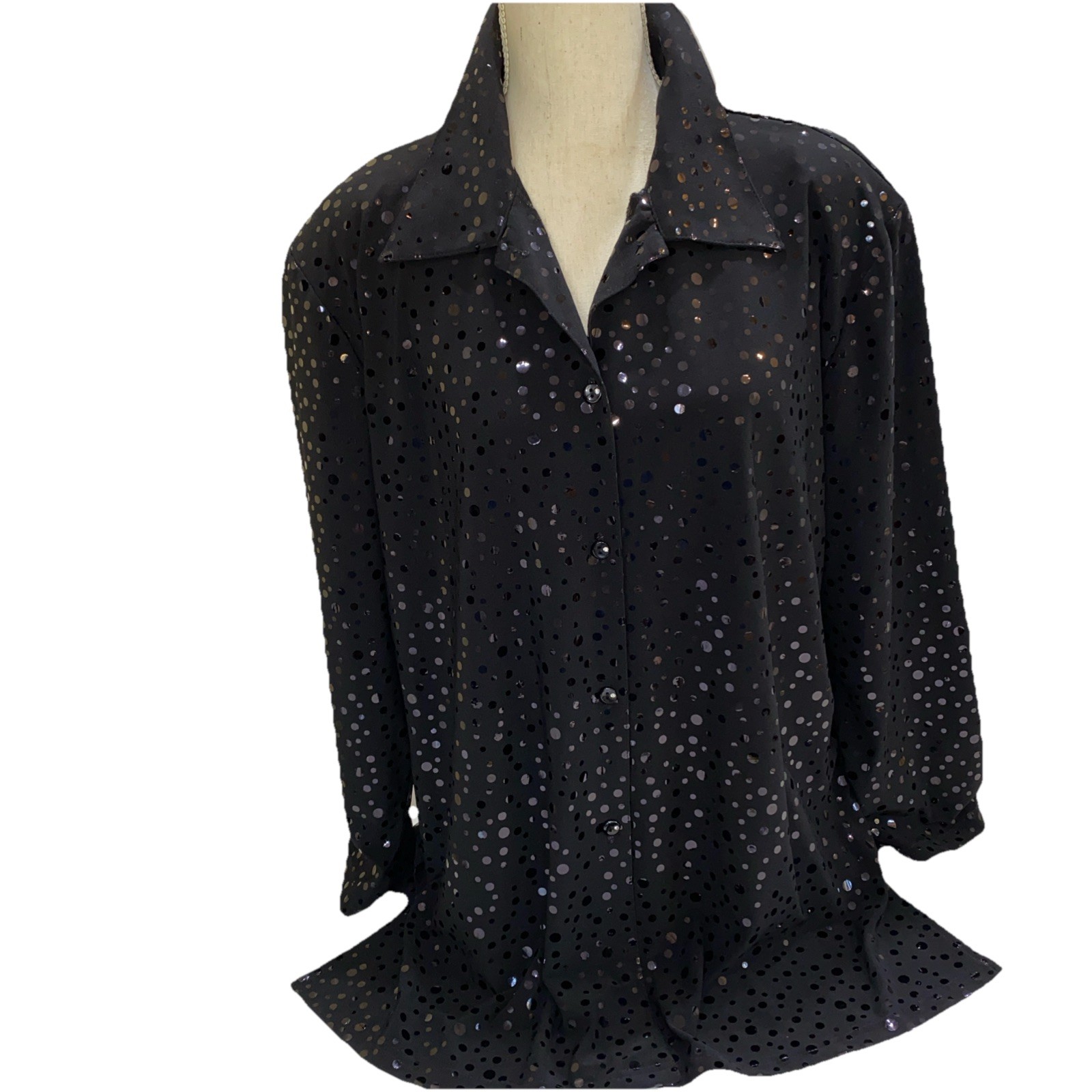 Clara & Black Metallic Dot Tunic Blouse Size XL Glam Vamp Party