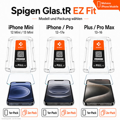 Spigen Schutzglas Glas.tR EZ Fit für iPhone 12 16 Mini Pro Max Plus 16e 17e