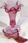 Fenton Vase Daffodil Empress Rose Ruffled Crimped Rim And Cabbage Rose Slipper