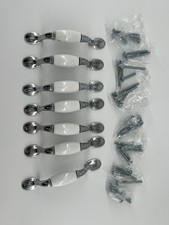 Lot of 7 Chrome Metal White Cabinet Drawer Pulls