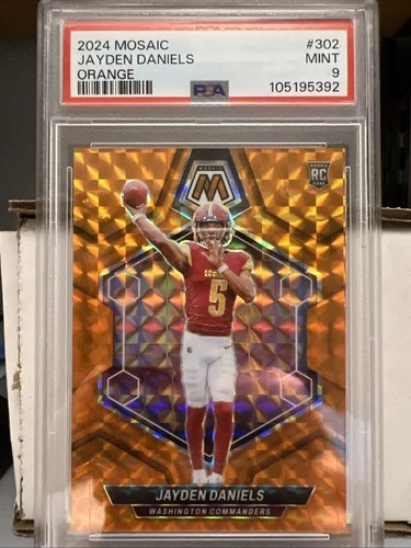 2024 JAYDEN DANIELS ORANGE MOSAIC ROOKIE CARD /199 PRIZM #302 PANINI PSA 9 MINT