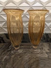 Vintage Amber Murano Bubble Glass Vases  (2 Total) 11 Inches Tall Each