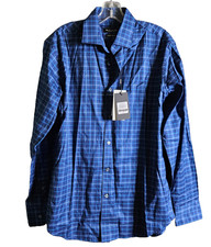 New Bugatchi Comfort Stretch French Blue Long Sleeve Button Shirt S