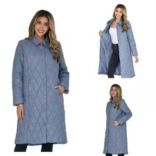 Women's Quilted Pattern Long Puffer Jacket Tamsy Warm Coat Grey Size 12 - 14