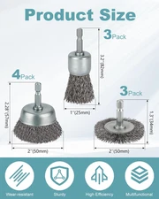 10 Pcs Wire Brush for Drill, Coarse Carbon Steel Crimping Wire Wheel Brush, 1...