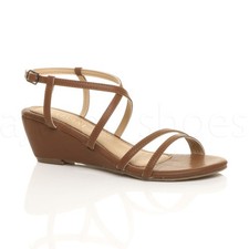 WOMENS LADIES MID HIGH WEDGE HEEL SLINGBACK CROSSOVER STRAPPY PARTY SANDALS SIZE