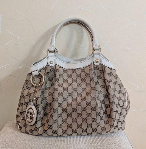 Gucci GG Canvas Sukey Handbag Off-White Leather Trim