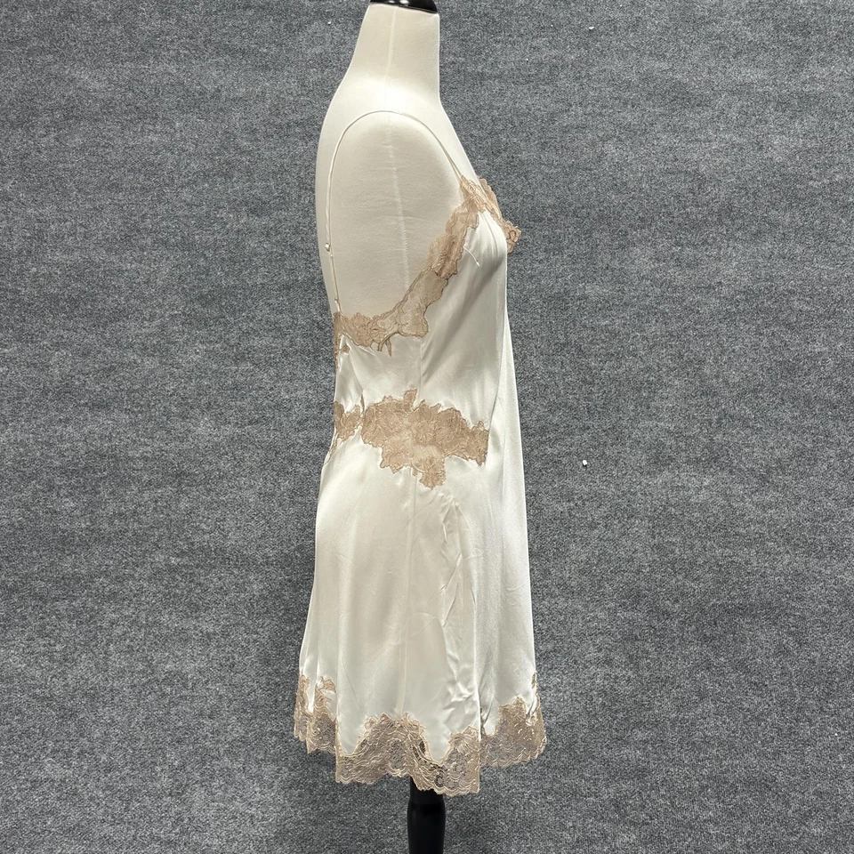 Lencería Lolita Josie Natori Chemise para mujer grande 100 % seda marfil encaje Z48001 Foto 3 de 4