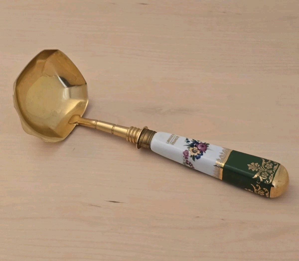 Limoges France Gold Plated Porcelain Handle Sauce Ladle