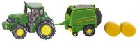 Siku, John Deere 7530 Mit Presse John Deere 990 Und 2 Ballen., , SIK1665