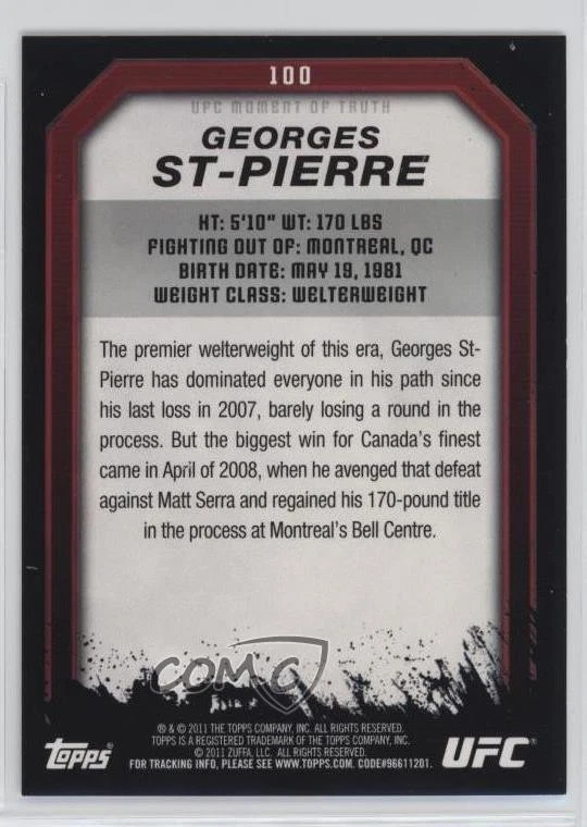 2011 Topps UFC Moment of Truth Gold Georges St-Pierre #100 - Image 2 of 2