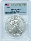2023 Silver Eagle PCGS MS70 *First day of Issue* - FDOI FLAG LABEL