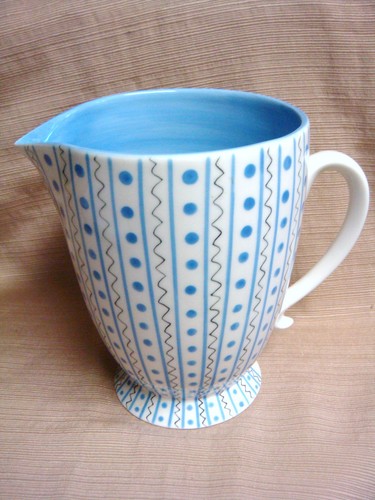 Jarra de cerámica Starbucks Barista 2003 48 oz blanca con puntos azules y garabatos grises - Imagen 5 de 12