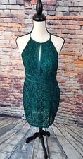 NWT $198 XScape Green Sleeveless Cotton Blend LACE Halter Sheath Dress Sz 8 NEW