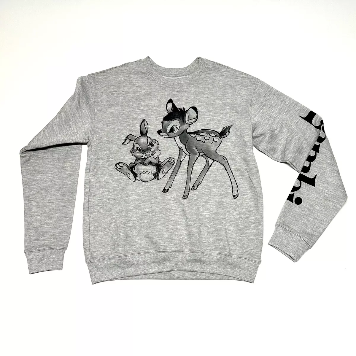 Disney Womens Size Small Long Sleeve Gray Bambi Thumper Sweater | eBay