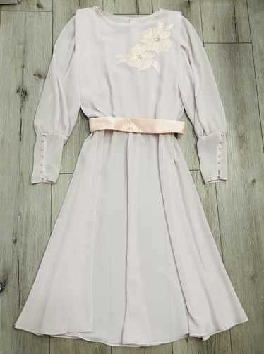 Vintage Ursula of Switzerland Midi-Kleid Blush hellrosa Chiffon Blouson 7/8 *lesen* - Bild 1 von 13