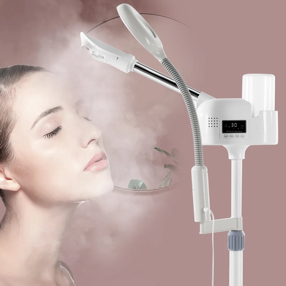 Vaporizador facial caliente 2 en 1 5X LED lámpara de aumento UV ozono LCD salón spa cuidado de la piel Foto 3 de 4