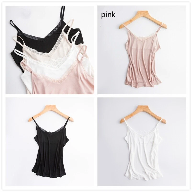 Women Silk Lace Strappy Vest Camisole Tank Tops Sleeveless T-shirt V Neck Cami - Image 3 of 4