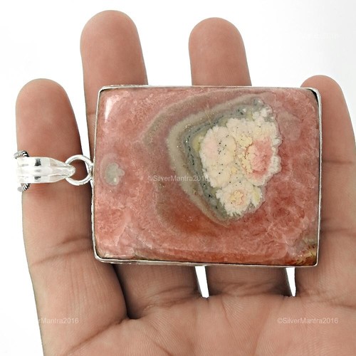 Rhodochrosite Stone Solid Silver Wedding Art Deco Mothers Gift Pendant Jewelry - Picture 3 of 8