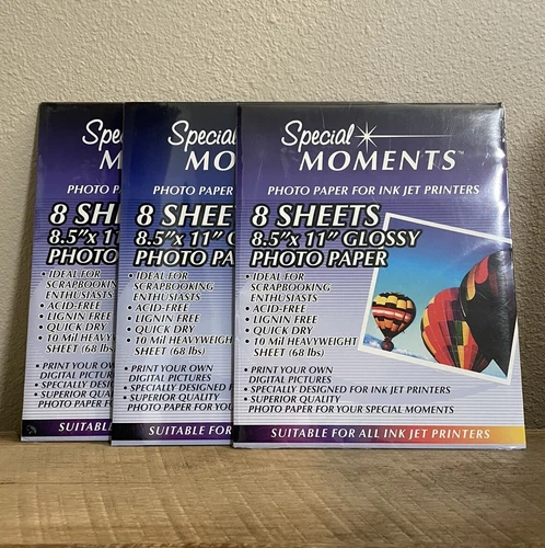 Special Moments Photo Paper Ink Jet Printer Glossy 8 Sheets 8.5 X 11 - 3 Pack