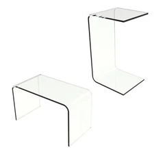 Multipurpose Clear Acrylic C-Shaped Lap Coffee Corner Desk Side Table Nightstand