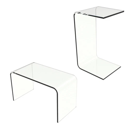 Multipurpose Clear Acrylic C-Shaped Lap Coffee Corner Desk Side Table Nightstand - Picture 2 of 8