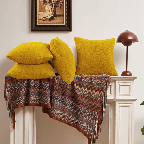 Set of 4 Throw Pillow Covers 20x20 Sherpa Sandstone Decorative Cushion Cases - Picture 74 of 79