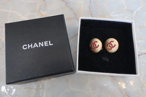 CHANEL Coco Mark Rhinestone Gold-Plated Earrings 00A