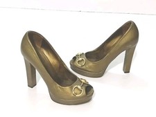 GUCCI METALLIC GOLD LEATHER HORSEBIT PEEP TOE PUMPS SIZE, EU38, US7.5,