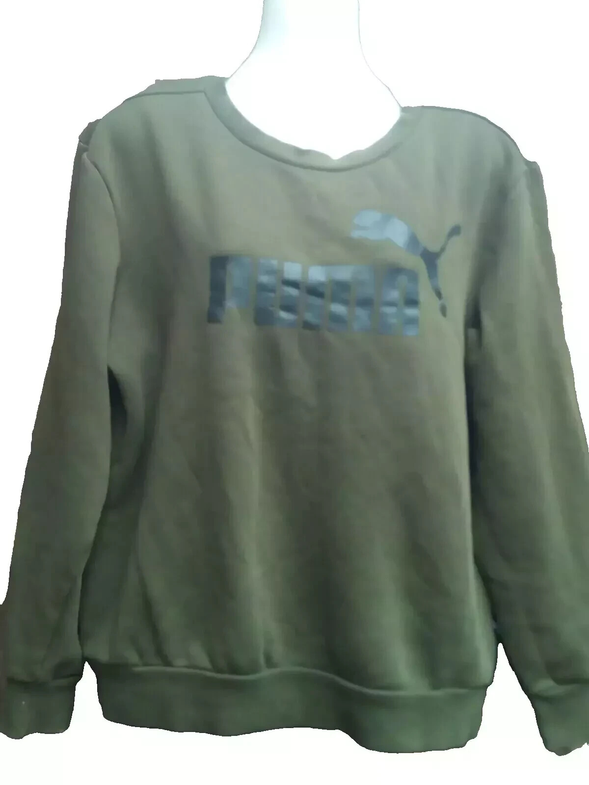 Puma Women's Green Fleece-Lined Graphic Print Box Fit Sweatshirt UK Size 46