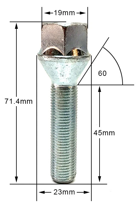 16 X M12 X 1.25 45 мм расширенные резьбы 19 мм Hex Легкосплавные болты для Peugeot - Изображение 3 из 4