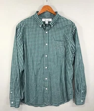 Old Navy Everyday Shirt Men's Large Green Check Built-In Flex Button Long Sleeve