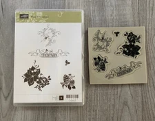 Stampin’ Up!  Stamp Set Pines & Poinsettias Red Rubber Christmas Stamps