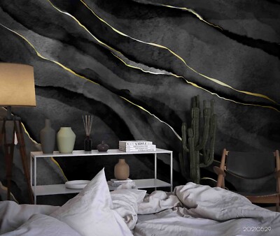 3D Black Gold Abstract Texture Marble Self-adhesive Removable Wallpaper Murals 8