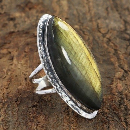 Bague En Labradorite Naturelle – Pierre Non Traitée – Neuf Avec étiquettes/emballage