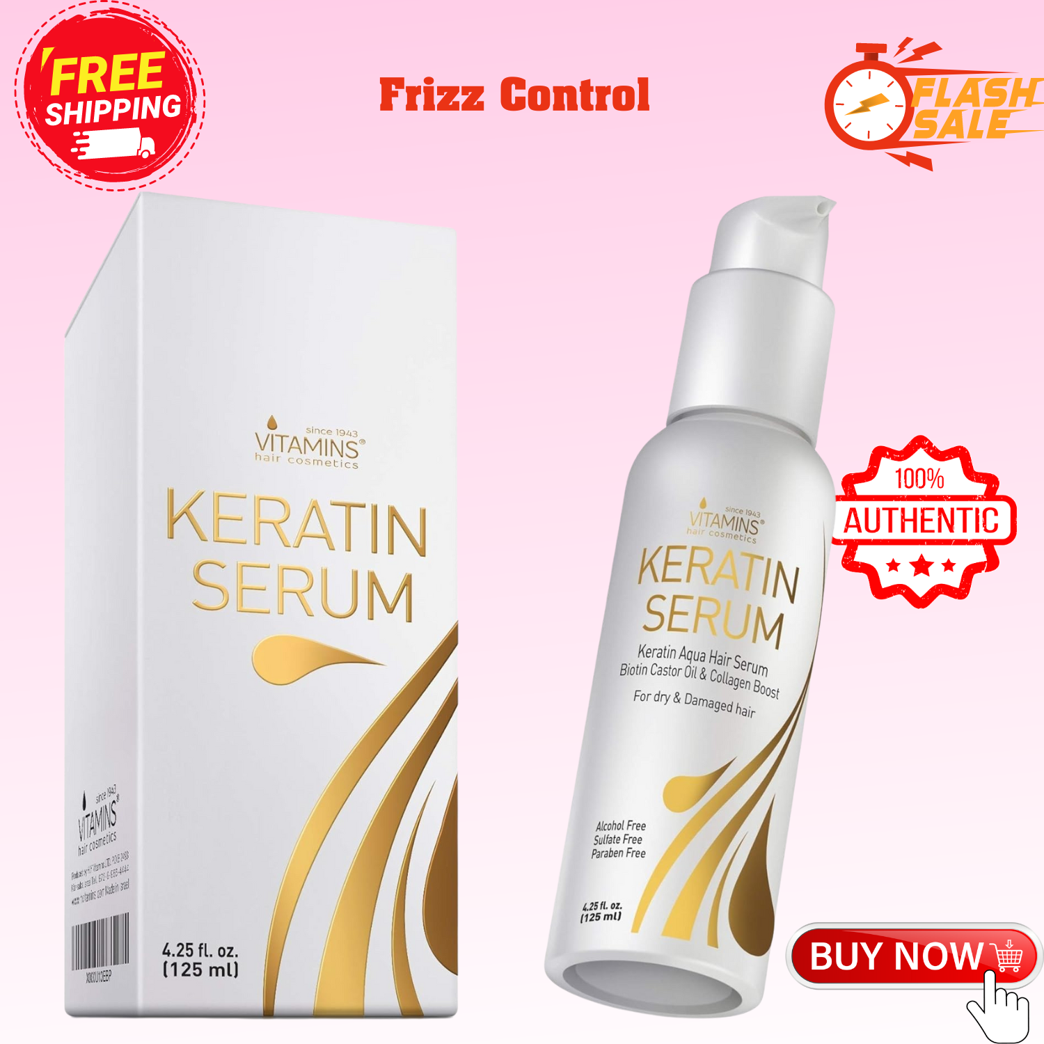 Hair Serum Keratin Protein - Anti Frizz Control Repair, Shine & Gloss 4.25 oz-image