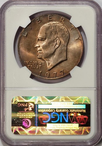 1977 NGC MS65 Struck Thru Reeding Ike Dollar Mint Error "Nest Building #2" Wow! - Picture 4 of 4