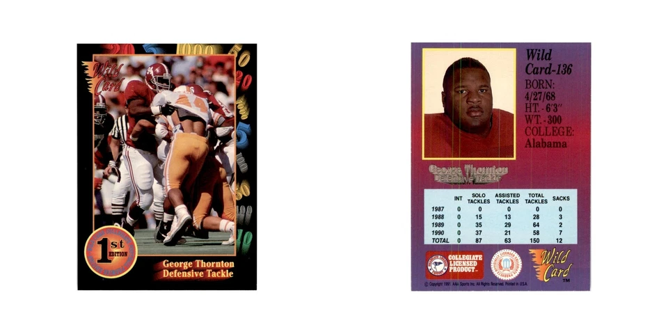 1991 Wild Card George Thornton Football Cards #136 - Image 3 of 3