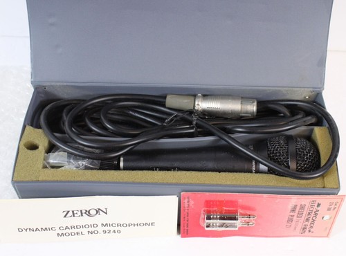 Vtg Zeron Dynamic Cardioid Microphone 9240 in Case Corded Bracket Black Audio