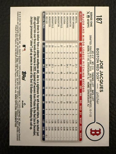 2024 Topps Serie 1 - Joe Jacques #187 Team Color Border (RC) - Foto 2 di 2