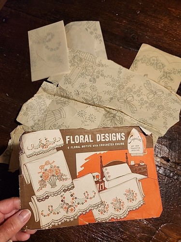 Lot of 6 Vintage Embroidery Patterns Iron on Transfers Deer Basket Floral - Picture 8 of 19