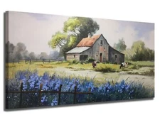 Ardemy Farmhouse Canvas Wall Art Farm Cow Landscape Picture Modern Village Na...