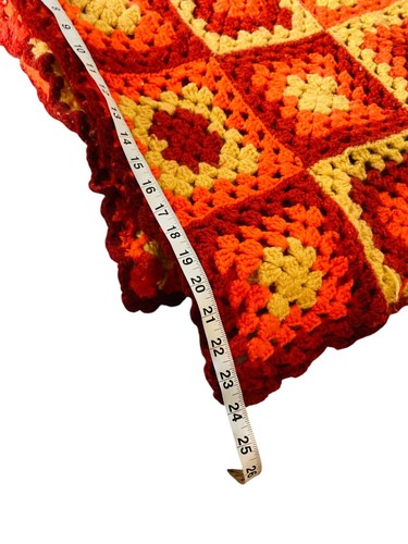 Handmade Orange Granny Square Lap Knit Crochet Afghan Throw Blanket 60"x46" - Picture 3 of 3