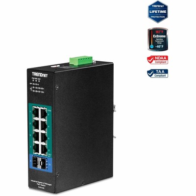 TRENDnet 10-Port Industrial Gigabit L2 Managed PoE+ DIN-Rail Switch 24 - 57V