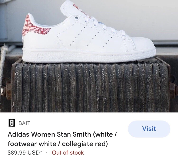 ADIDAS WOMEN STAN SMITH (WHITE / FOOTWEAR WHITE / COLLEGIATE -ART- RED)  Size 8.5 | eBay