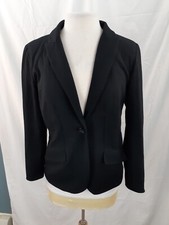 Chicos Blazer Sz 1 Black Rayon Knit Stretch One Button Career Casual Long Sleeve